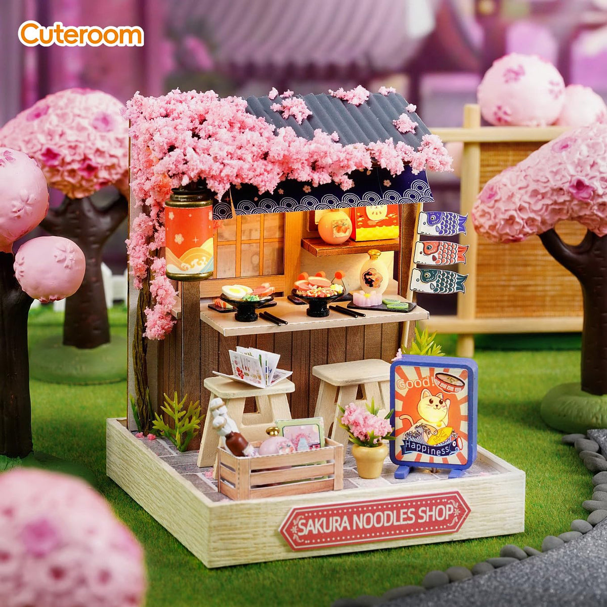 DIY Miniature Sakura Noodles Shop With LED Lights