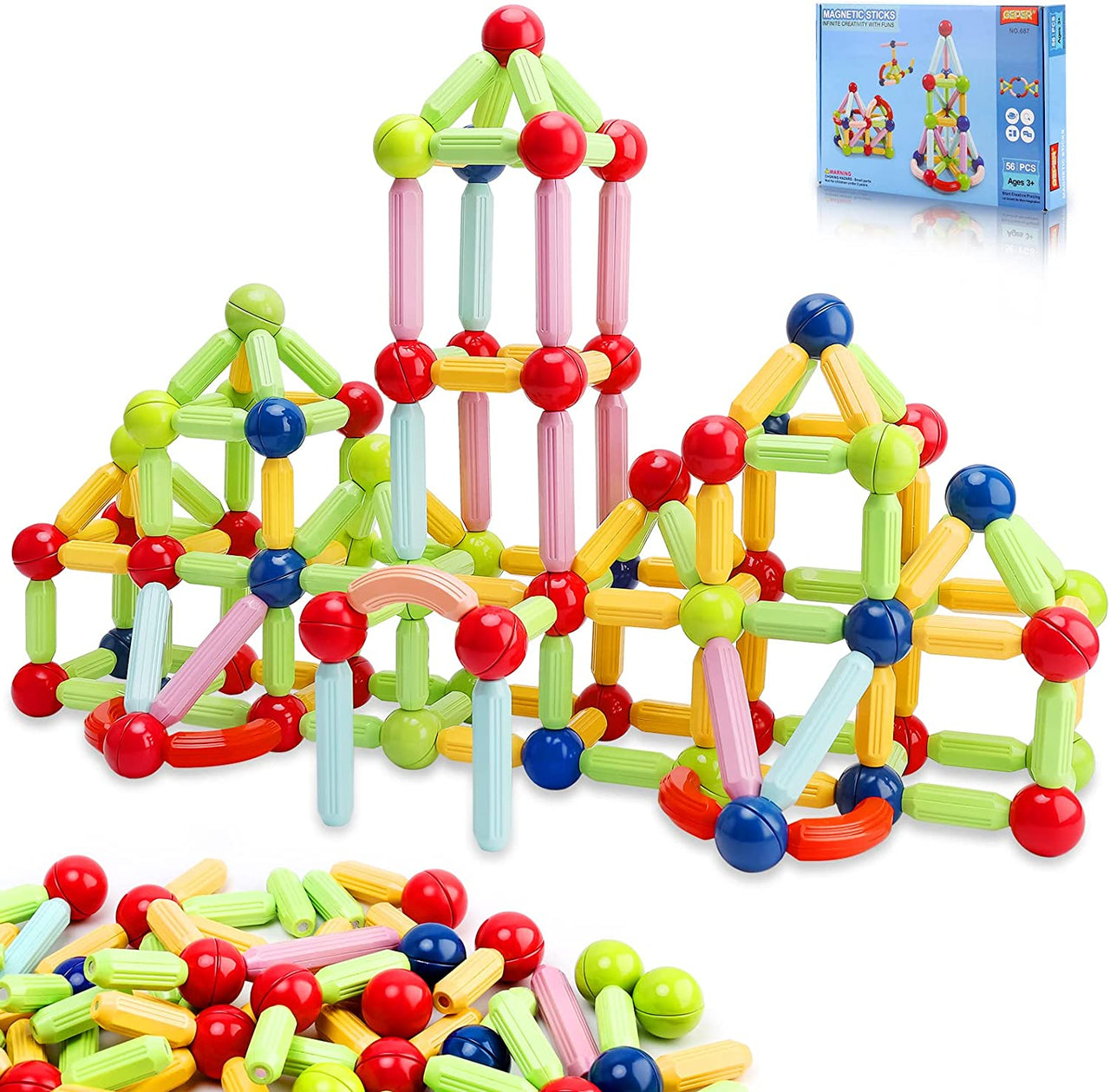 56 Pcs Magnetic Sticks Blocks
