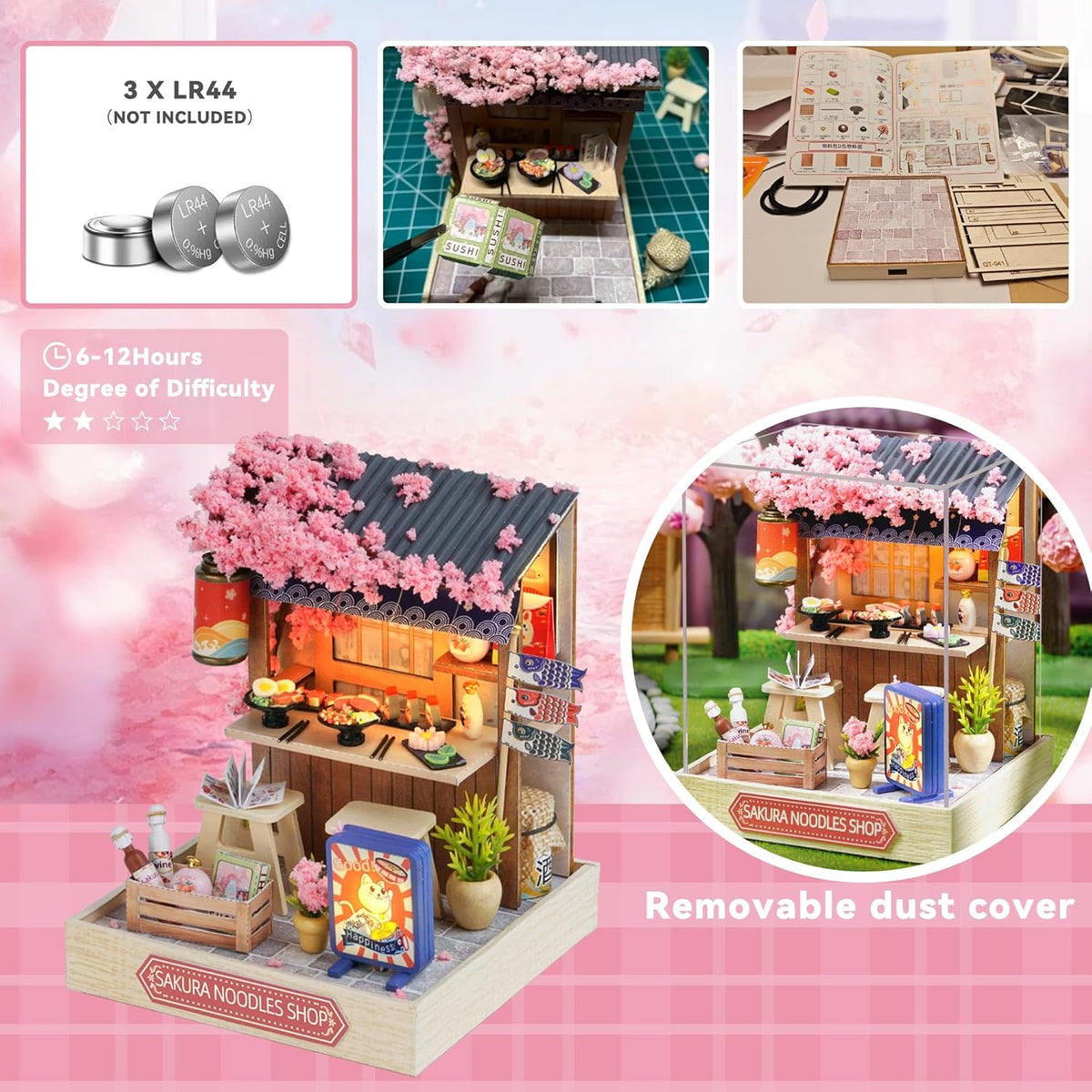 DIY Miniature Sakura Noodles Shop With LED Lights