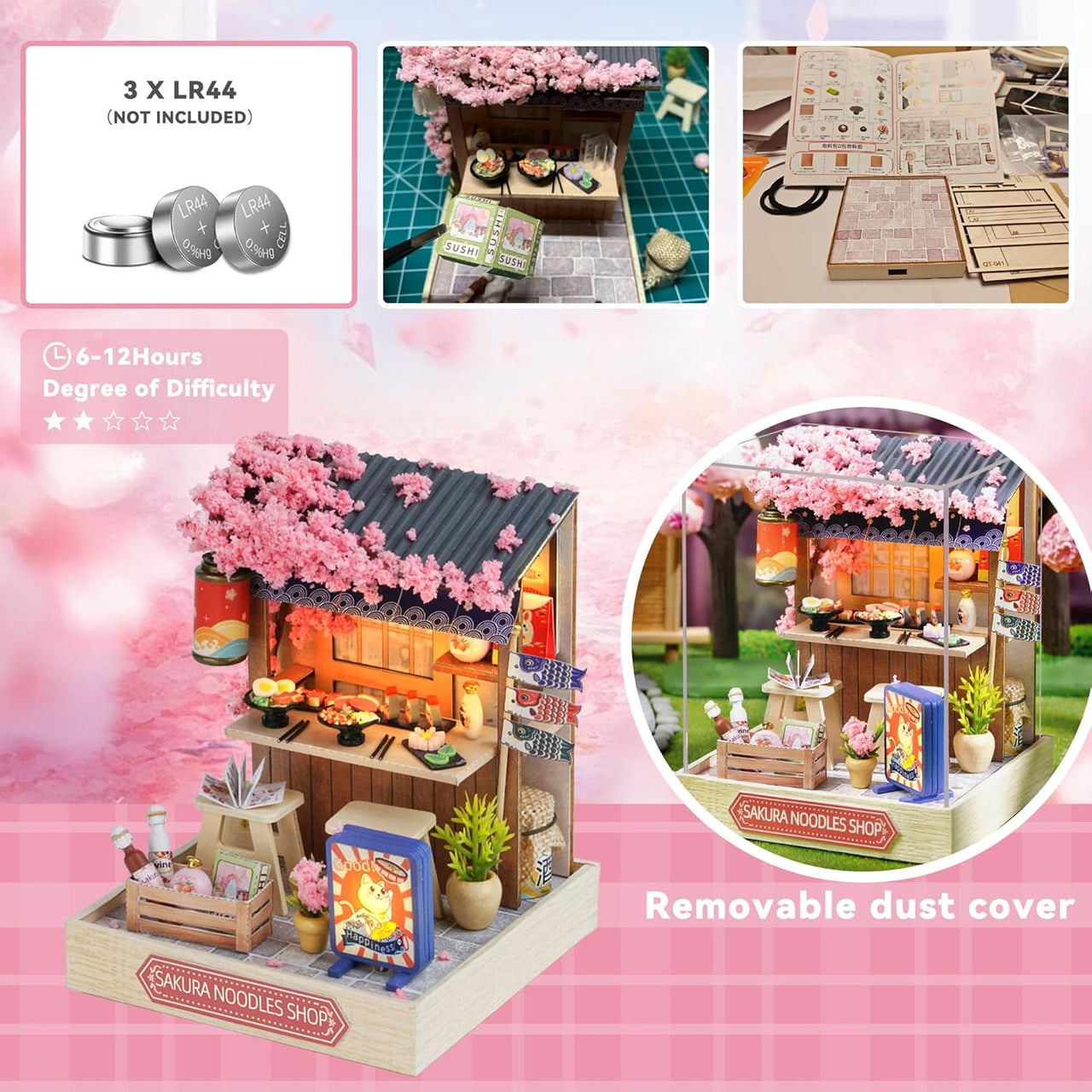 DIY Miniature Sakura Noodles Shop With LED Lights