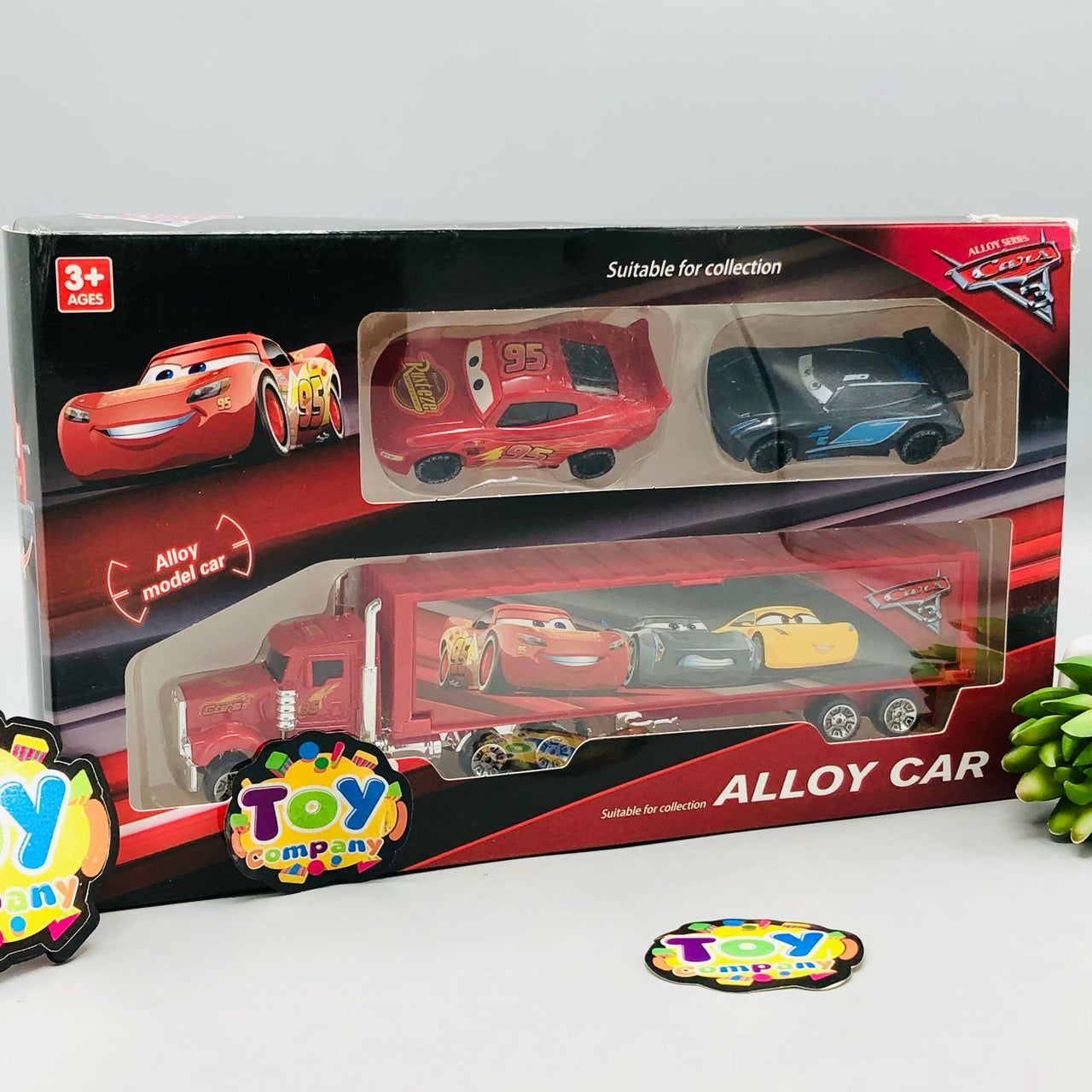 McQueen Inertial Container Truck With 2Pcs Alloy Cars