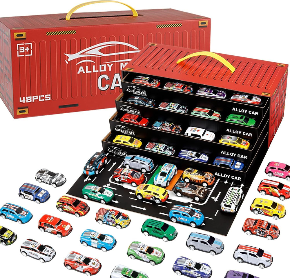 48Pcs Mini Pullback Cars Set With Storage Box