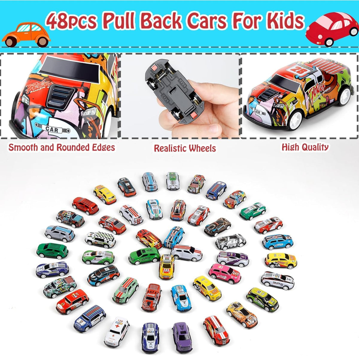 48Pcs Mini Pullback Cars Set With Storage Box