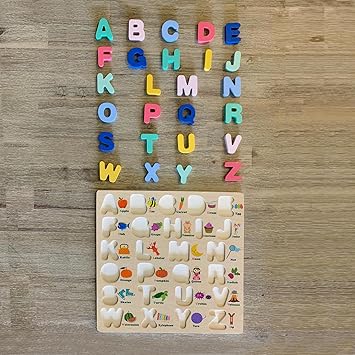 Wooden Capital Letters A-Z With Shapes Board