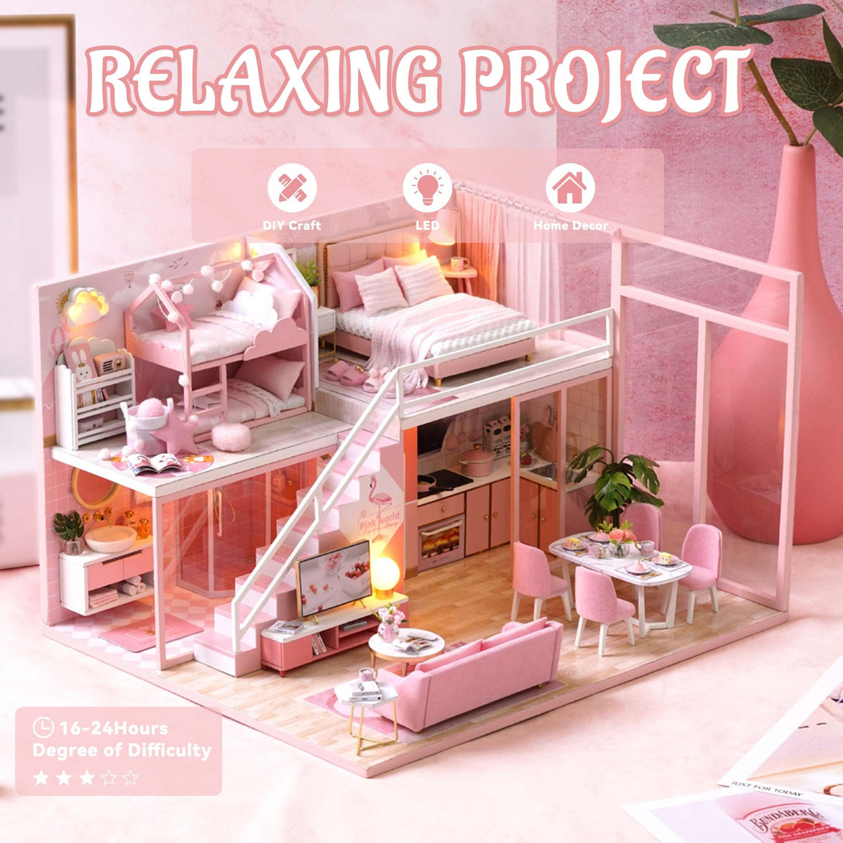DIY Miniature Girlish Cute Home With LED Lights
