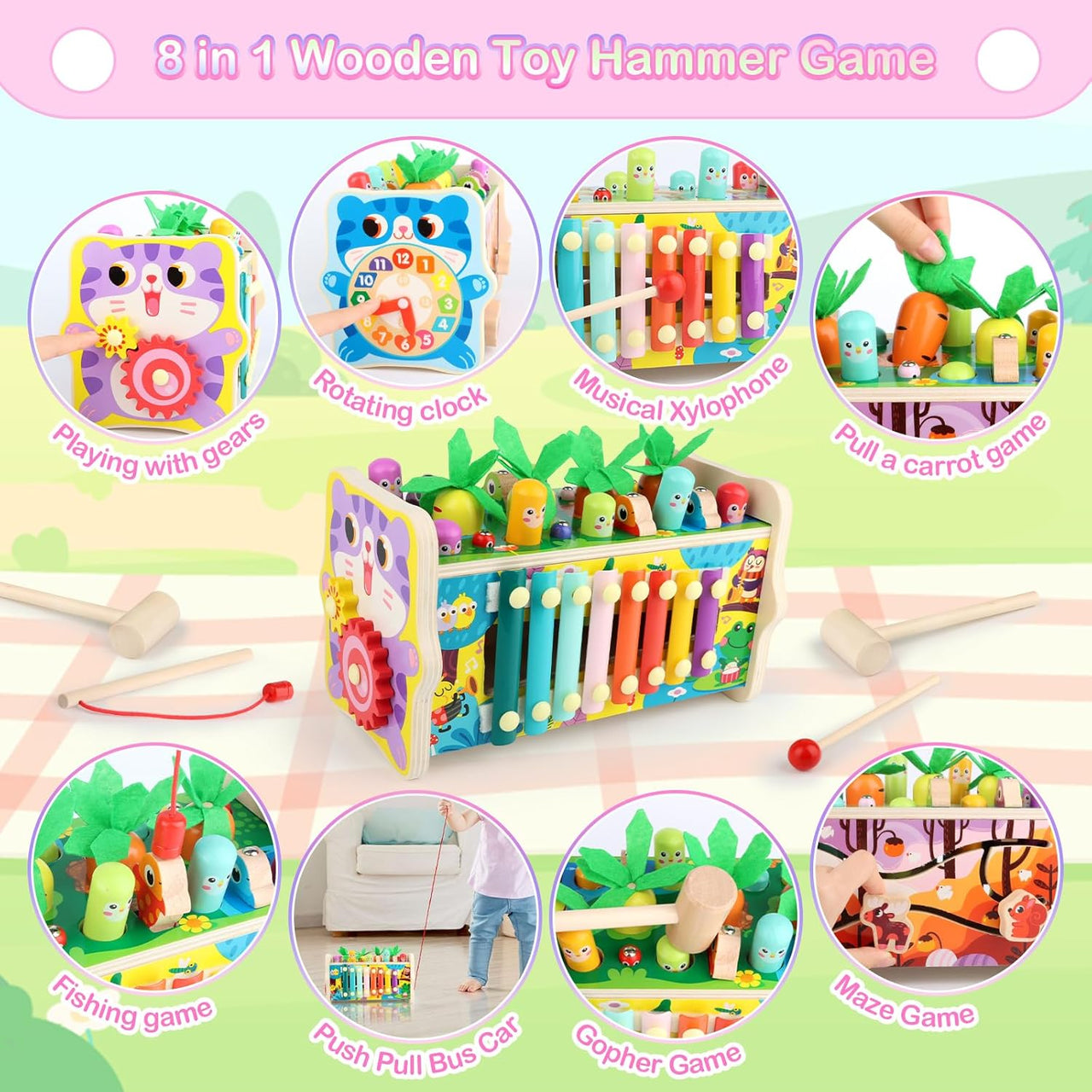 8in1 Wooden Multi-functional Fishing Harvest Turnips Game