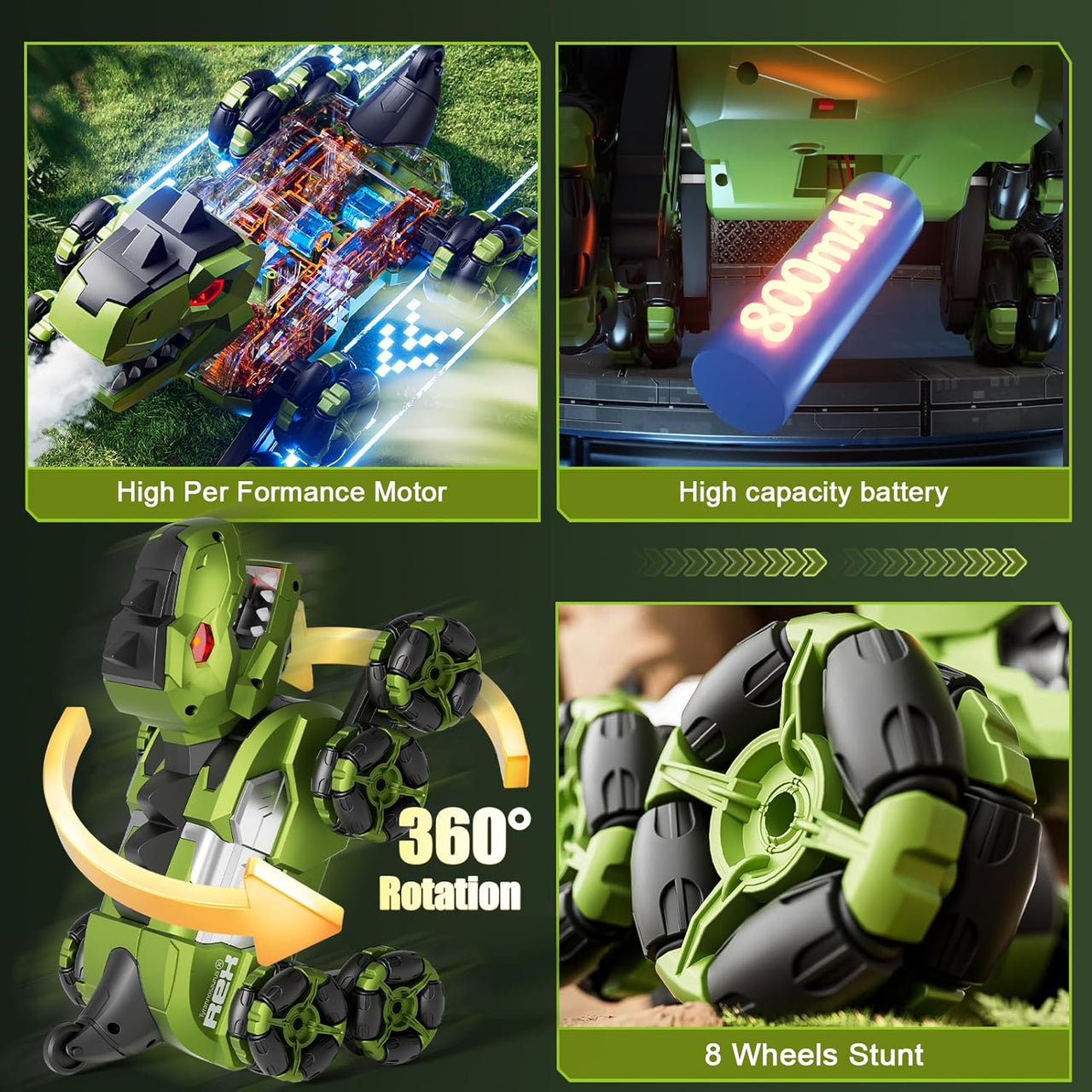Remote & Gesture Control 8 Wheels Stunt Spray Dinosaur