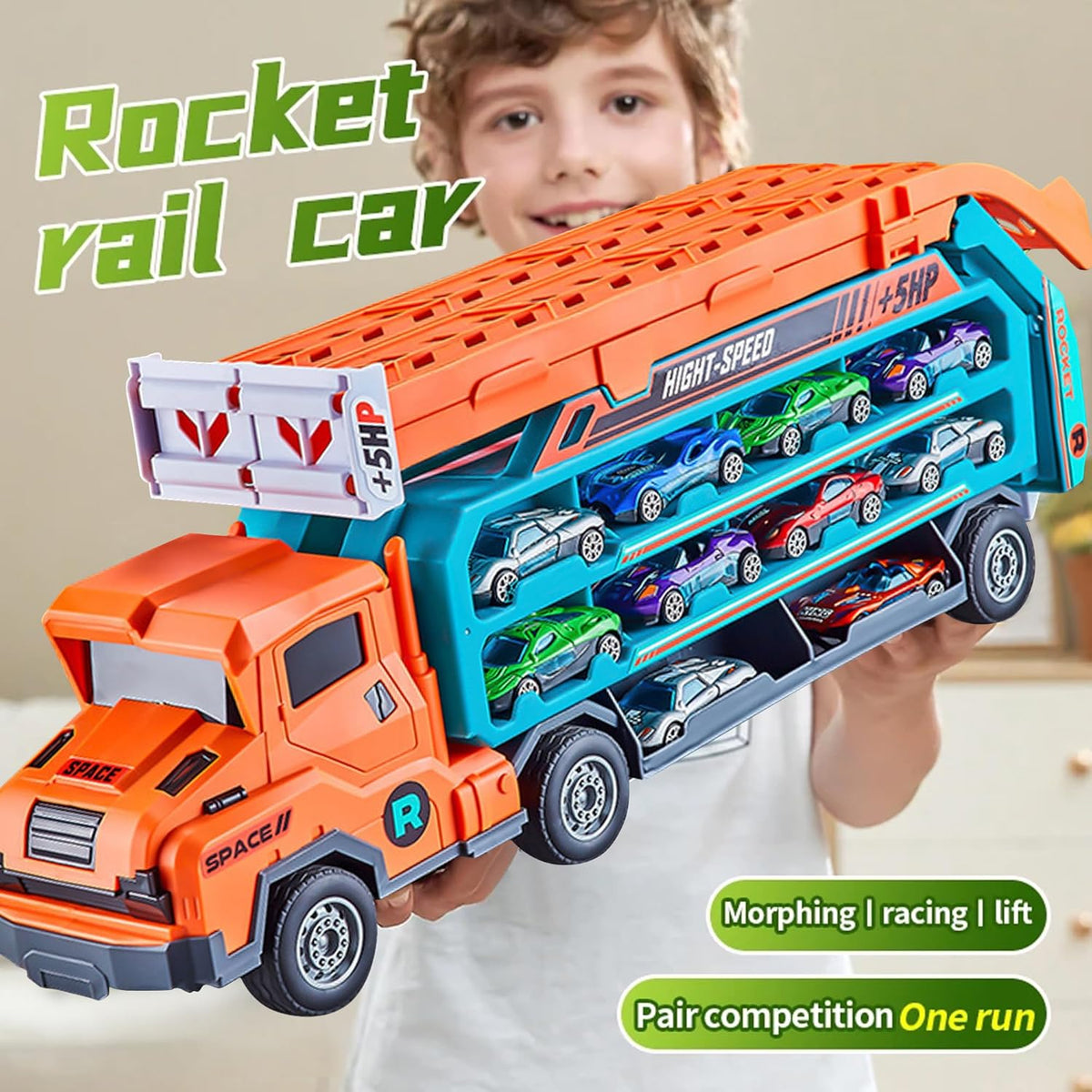 Inertial Rocket Deform ABS Truck With 3Pcs Alloy Cars