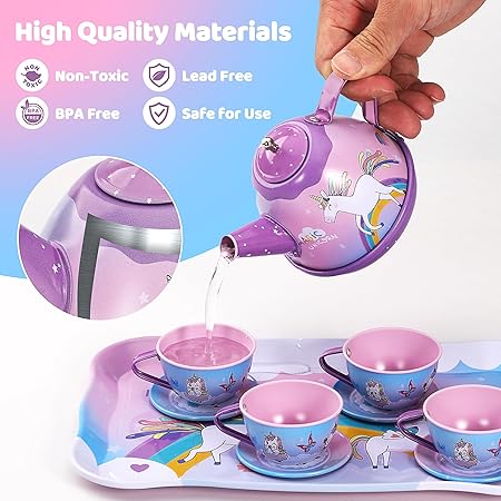 18Pcs Unicorn Metal Tea Set For Kids