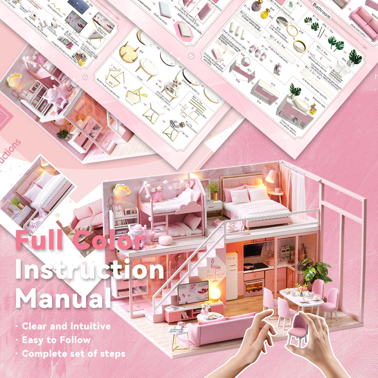 DIY Miniature Girlish Cute Home With LED Lights