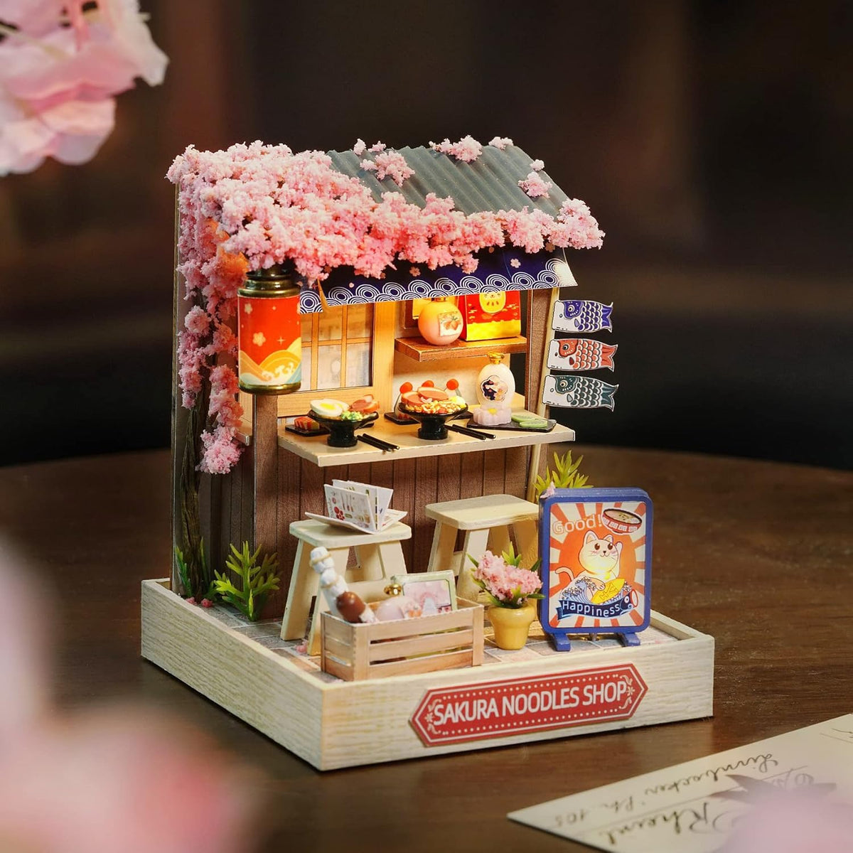 DIY Miniature Sakura Noodles Shop With LED Lights