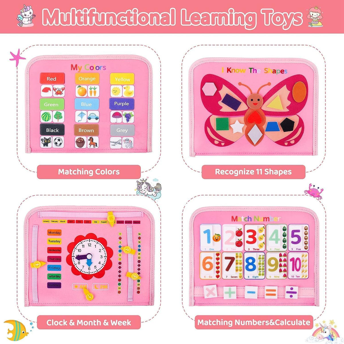 Montessori Unicorn 8 Pages Multi-functional Activity Busy Book
