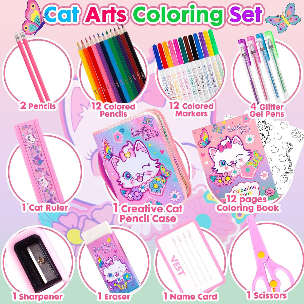36Pcs Kitty Color Pencil Case