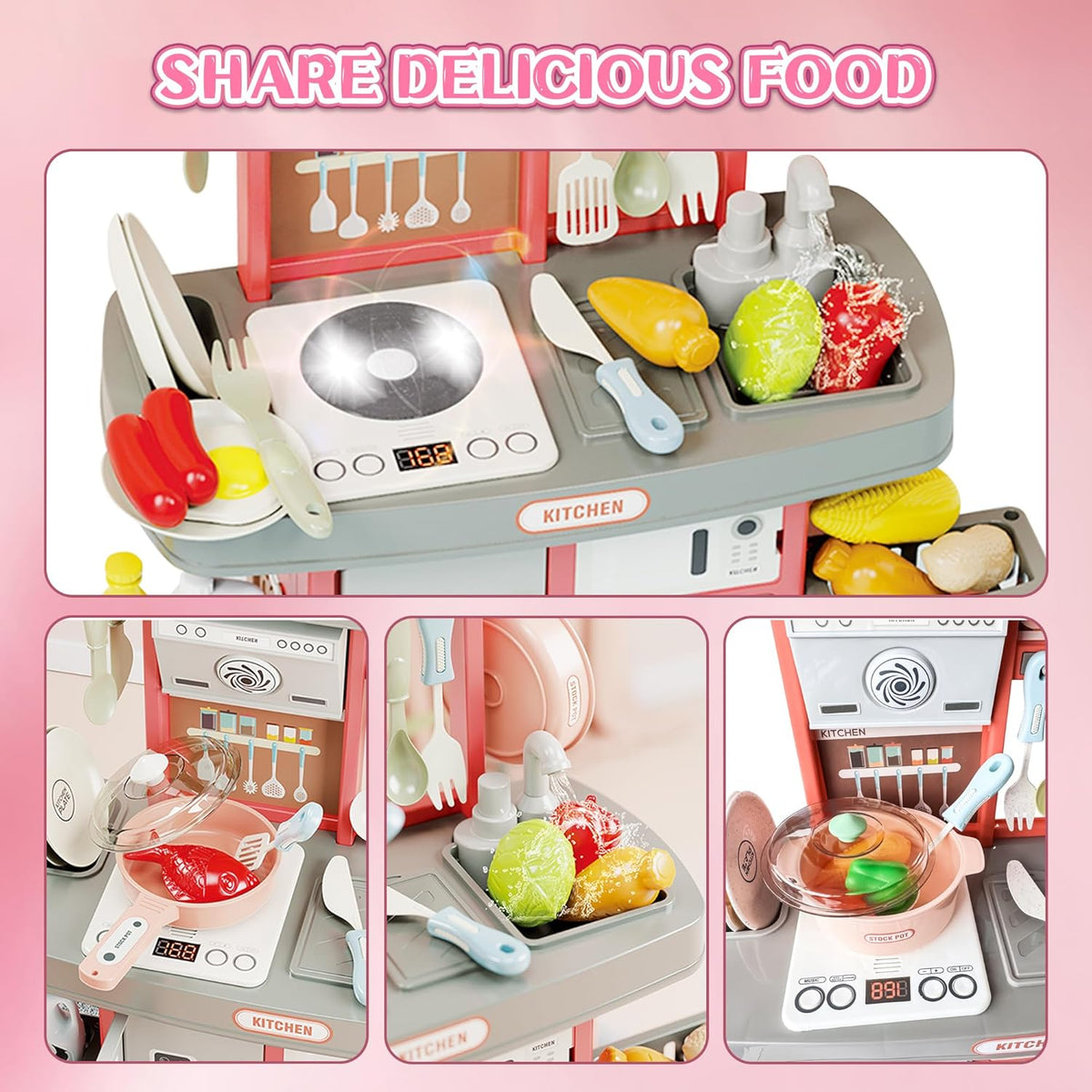 38Pcs DIY Mini Kitchen Play House Set - Pink
