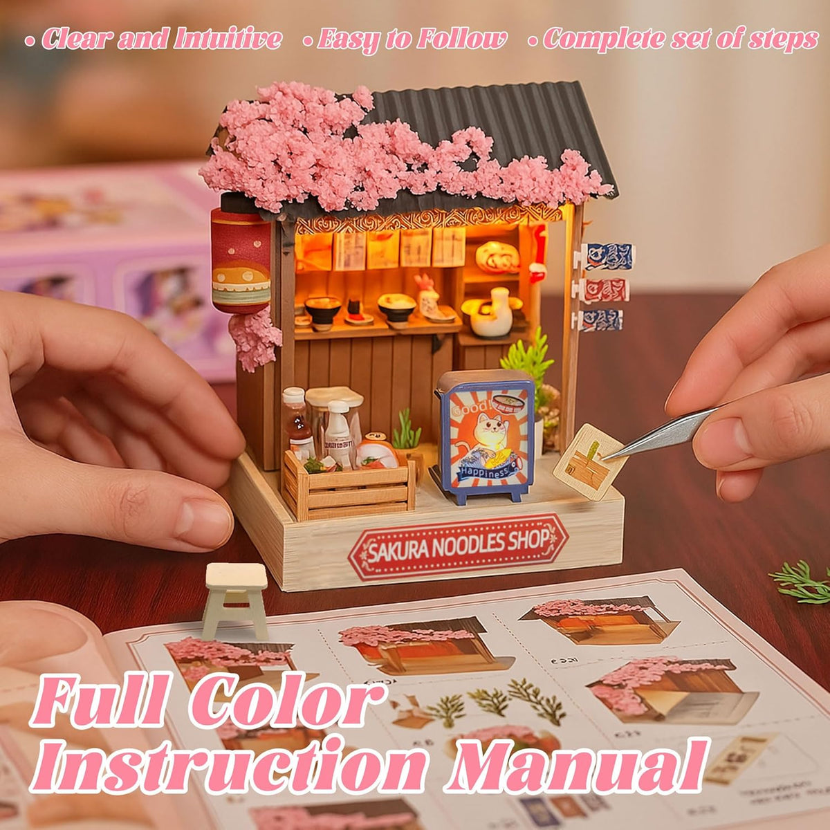 DIY Miniature Sakura Noodles Shop With LED Lights