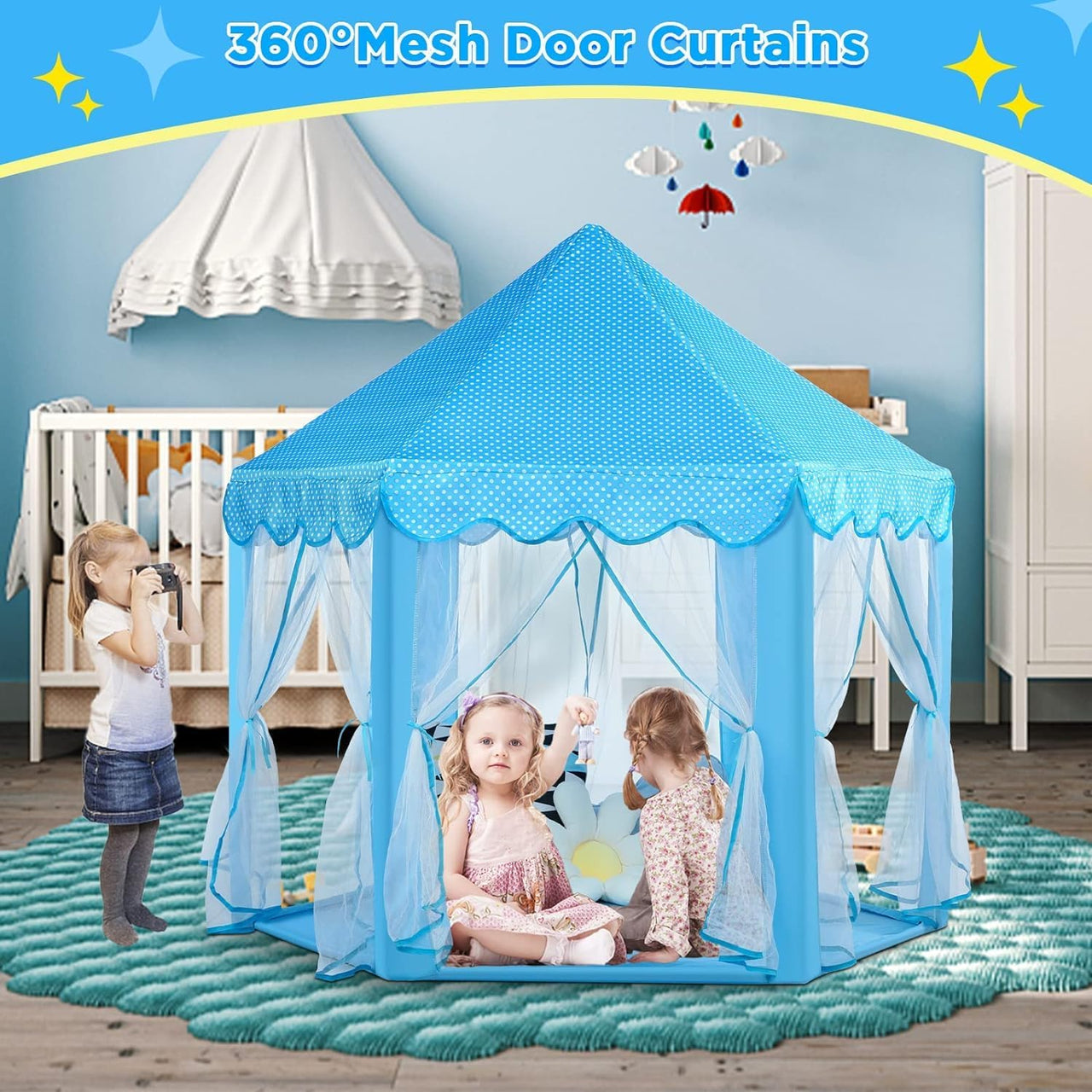 Prince Castle Play Tent House With Fairy Lights - Blue