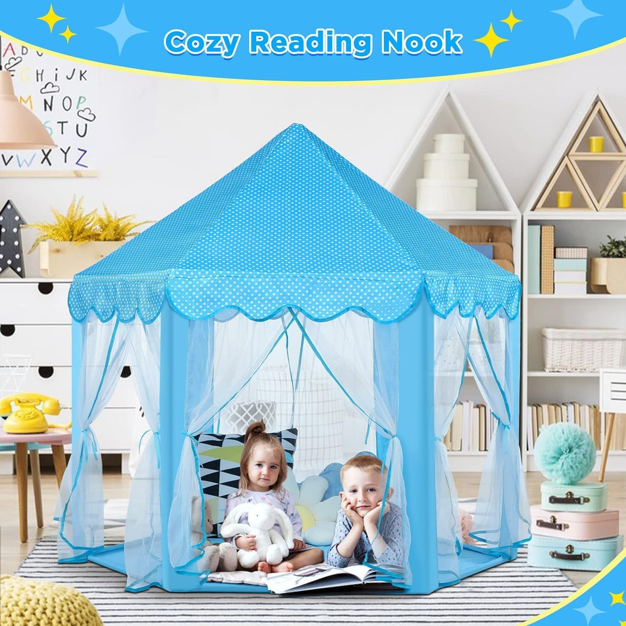 Prince Castle Play Tent House With Fairy Lights - Blue