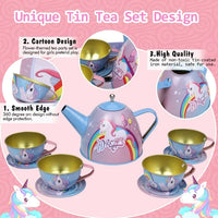 14Pcs Kids Dream Unicorn Themed Metal Tea Set