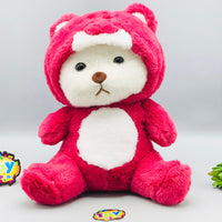 12* Inches Premium 2in1 Hoodie Bear Stuff Toy - Burgundy