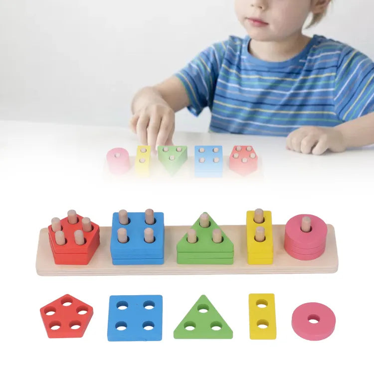 Wooden Building Blocks & 5 Sets Of Column