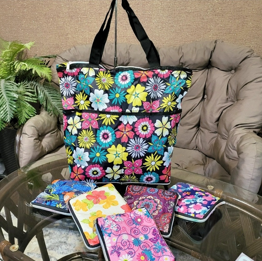 Premium Foldable Printed Tote Bag With Zipper - Assortment