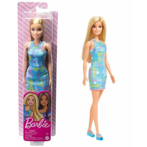 MATTEL Blonde Hair Blue Dress Barbie Doll