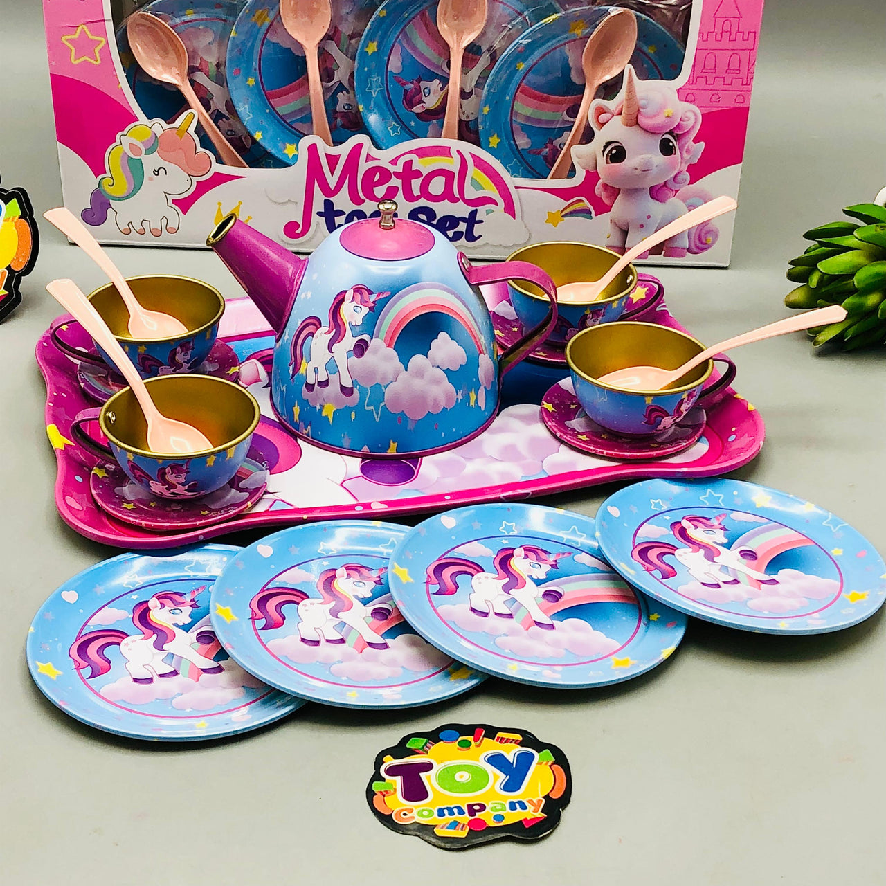 Kids 18Pcs Unicorn Themed Metal Tea Set