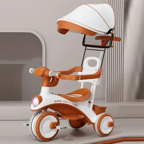 Kids 2in1 Stroller Tricycle With Canopy - Brown