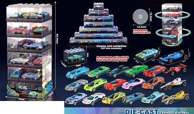 24Pcs Mini Diecast Cars Set With Acrylic Display Box