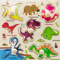 Wooden Dinosaur Themed Puzzle Board With Knobs