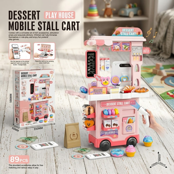 89Pcs DIY Pretend Play Kids Dessert Mobile Stall Cart