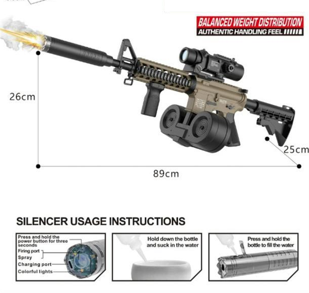 89cm Electric M4A1 Gel Blaster Shooting Gun With Smoke Muffler
