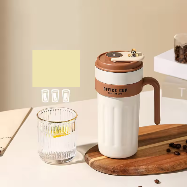 650ml Stainless Steel Temperature Display Coffee Cup - Brown