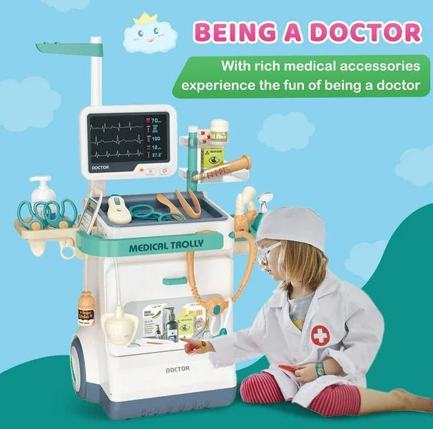 26Pcs Kids Doctor Medical Trolley With Light & Sound