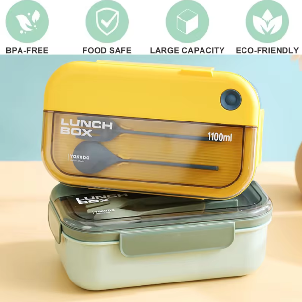 1100ml Premium Plastic Lunch Box With Spoon & Fork