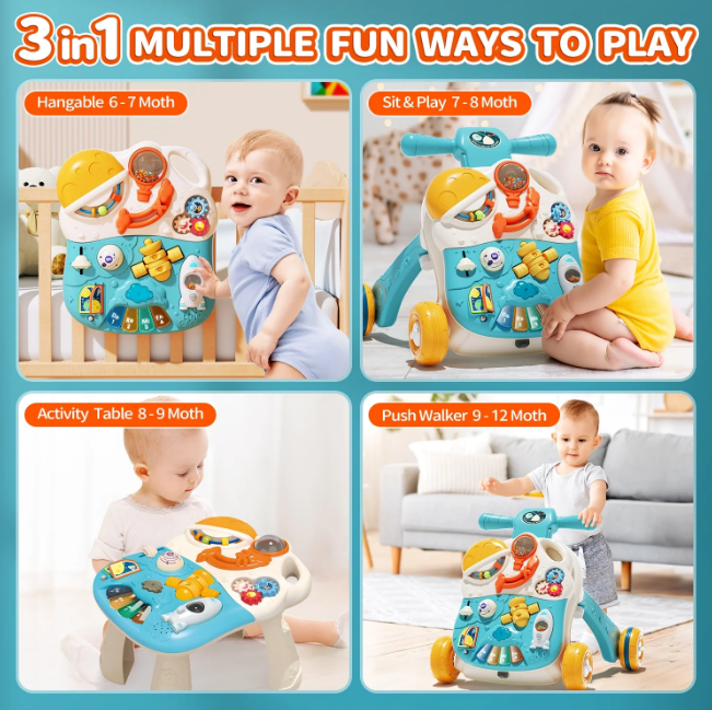 3in1 Baby Musical Walker & Activity Table - Blue