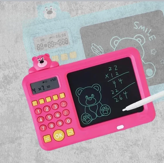Rechargeable 2in1 Kids LCD Tablet With Calculator - Pink