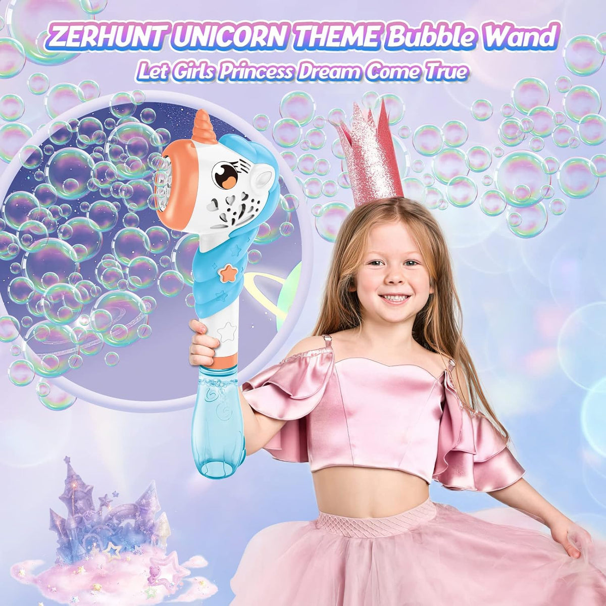 8 Holes Battery Operated Unicorn Colorful Bubble Stick