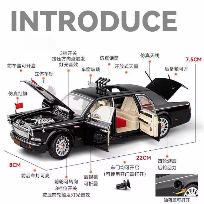 1:24 Diecast HongQi L9 Luxury Limousine Model
