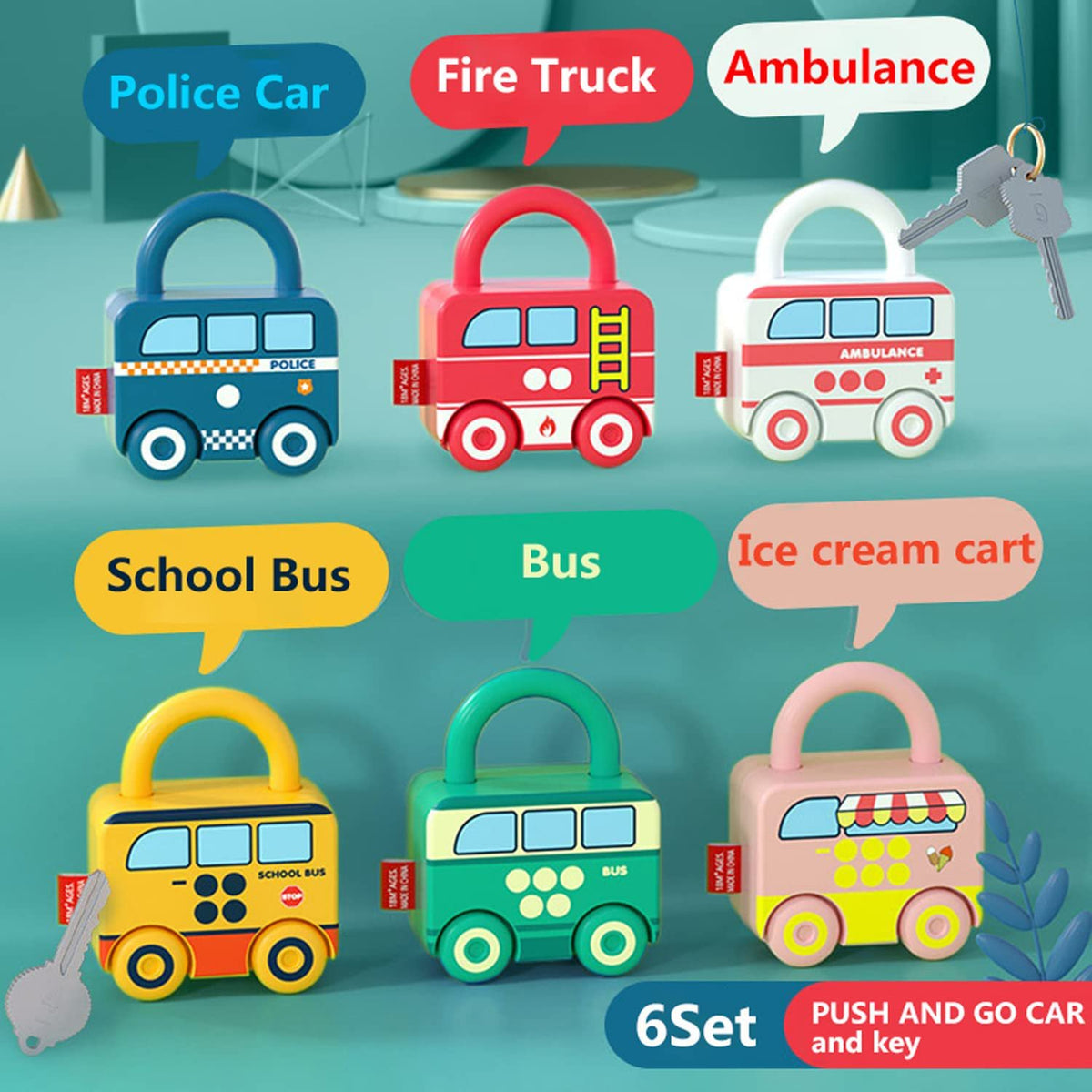 6Pcs Unlock Cars Push Toy with Keys
