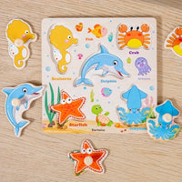 Wooden Ocean Animal Themed Puzzle Board With Knobs