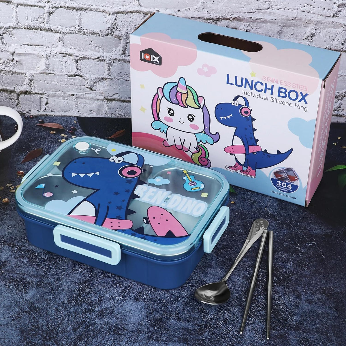 750ml Kids Stainless Steel Lunch Box With Spoon & Chopsticks