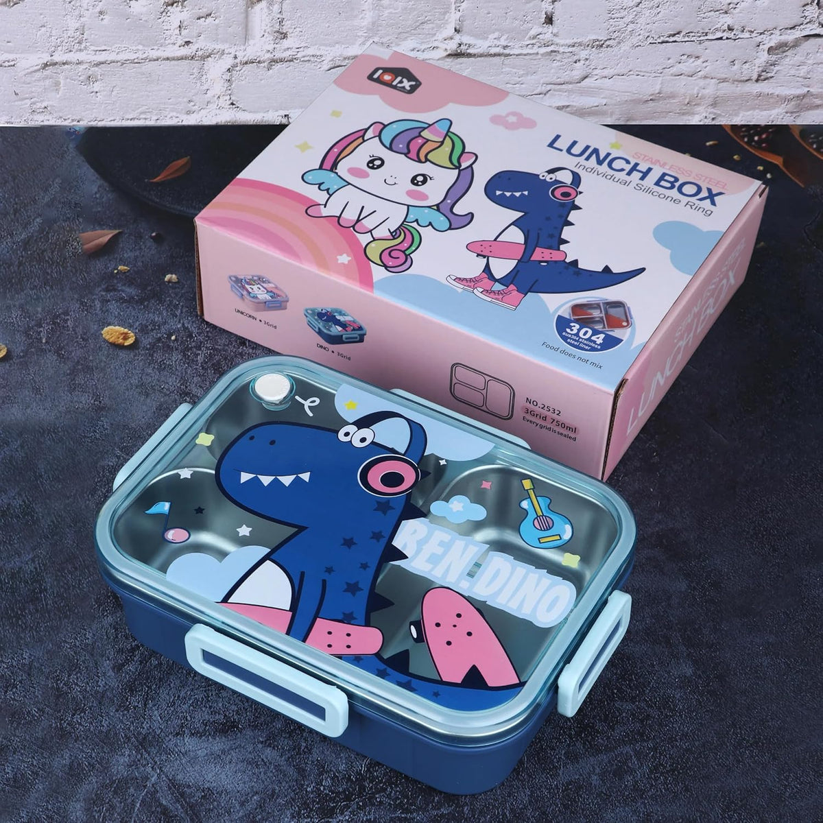 750ml Kids Stainless Steel Lunch Box With Spoon & Chopsticks