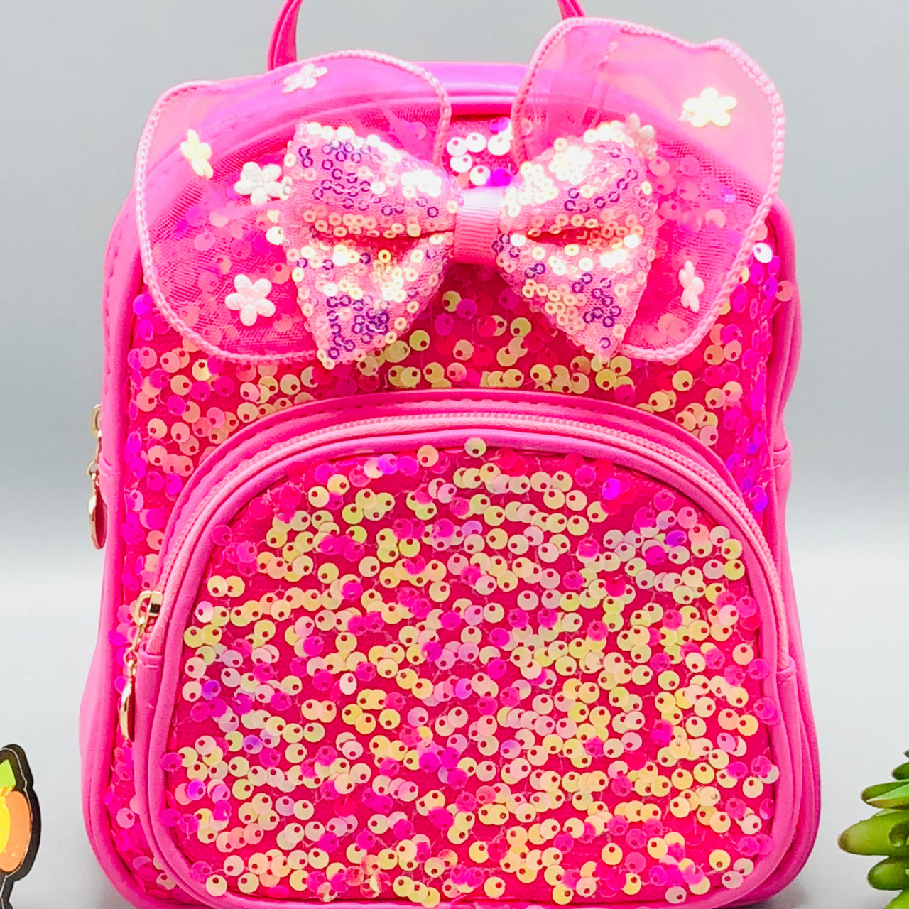 7.5* Inches Girls Fancy Bow Backpack - Dark Pink