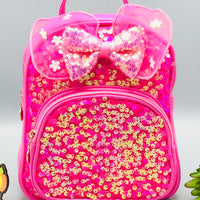 7.5* Inches Girls Fancy Bow Backpack - Dark Pink
