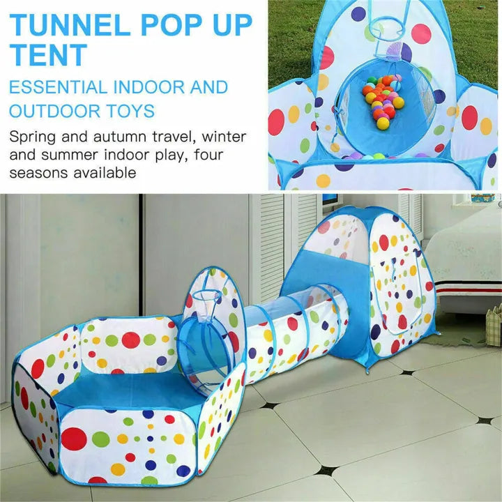 3in1 Foldable Tunnel Tent House - Blue