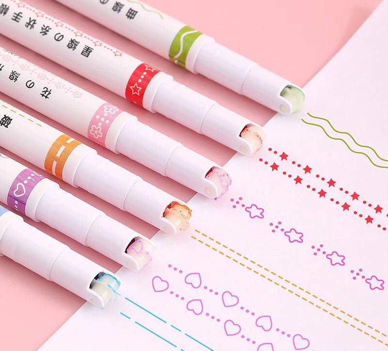6Pcs Pattern Roller Color Pen Set