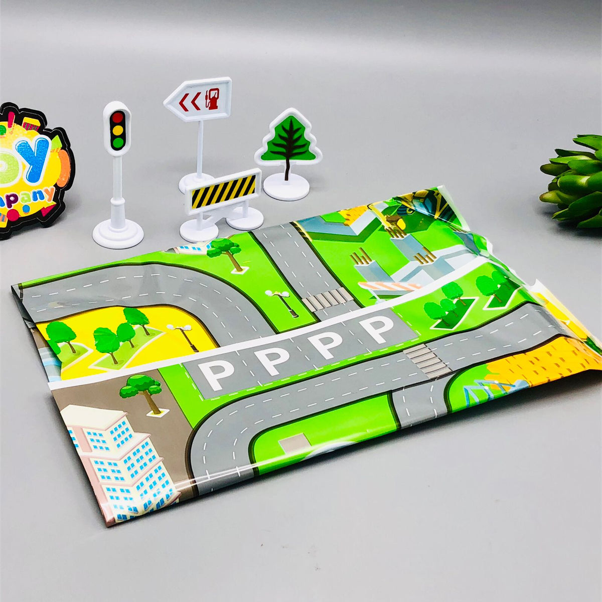 Diecast 8Pcs Traffic Cars With Road Mat & Accessories