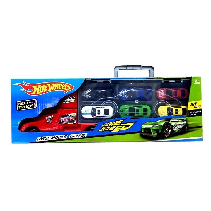 Hot Wheels Car Carrying Trailer Truck - 6Pcs Cars