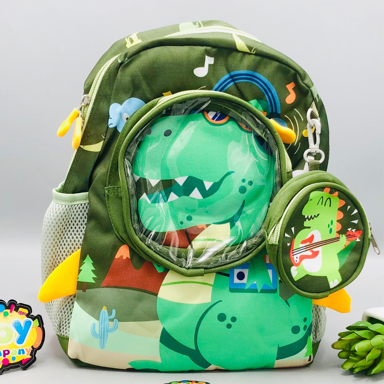 Dinosaur Themed Kids School Bag With Pouch